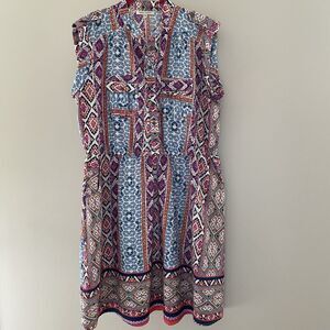 Speed Control Multicolor Geometric Tribal Lightweight Summer Dress 1X